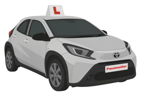 Cartoon style image of silver toyota aygo instructor car